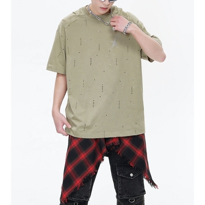 240 gsm katoen oversized glitter T-shirt voor mannen patchwork Raglan mouw