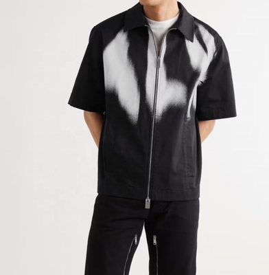 Mensen Casual Heavyweight Cotton Zwarte Print Zip Up Shirt S-5XL of Custom Hip Hop Styl