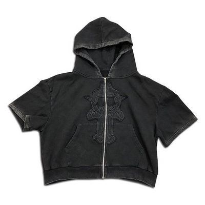 Zwarte vintage witte T-shirts bulk Anti-rimpel Summer Streetwear Hoodie Gewassen Geborduurd Patchwork