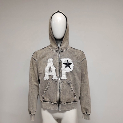 360 gram stoffen Gewicht Custom Hoodies met full face Zip Up en Vintage Acid Wash