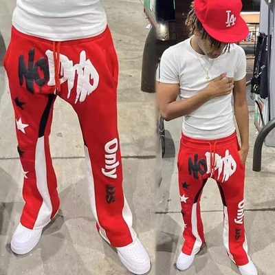 Rood flare-sweatpants voor mannen Anti-static Joggers Track Sweatpants Vintage Style Puff Printing