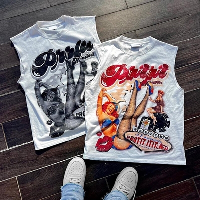 Custom Logo Silk Screen Print T-shirts zonder mouwen voor mannen 100% katoen Crew Neck Tank Tops