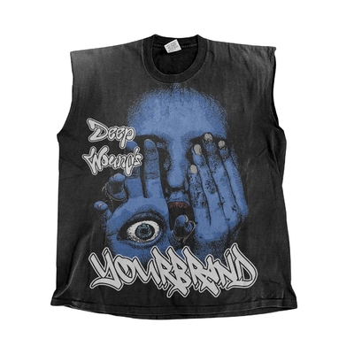 Mensen T-shirt zonder mouwen met Custom Logo DTG Print en Vintage Gewassen Ribbed Design