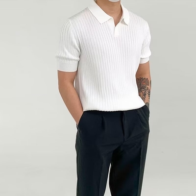 2024 Summer Fashion Elegant Trendy Quarter Sleeved Plain Polo Collar T-shirt voor mannen