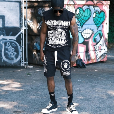 2024 Zomer Jogging Acid Wash Angstig Handsleeveless Raw Hem 2 Piece T-shirt Shorts Set