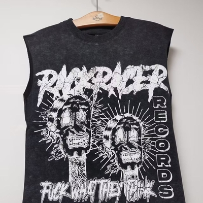 Terry Fabric Custom Hip Hop Oversized Cut Raw Hem Crop Tank Tops Cotton T-shirt voor mannen