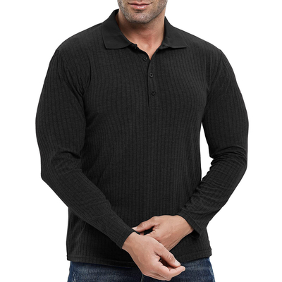 Custom Polo T-Shirt Rib Knit Mensen Muscle Fit Long Sleeve Workout T-shirt voor gym en golf