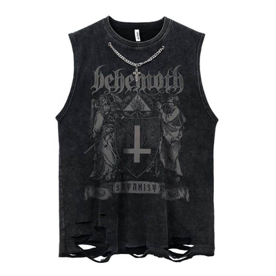 Custom Logo Streetwear Cut Raw Hem Tank Tops voor Casual Daily Life Vintage Acid Wash