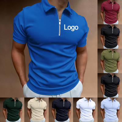 Op maat gemaakte etiketten Polo shirt voor mannen ademend polyester spandex rits korte mouw top