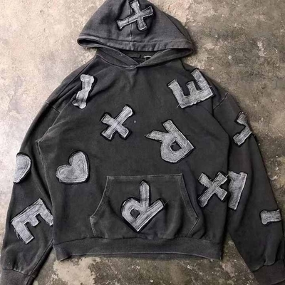 Naalddetectie Ja Custom Streetwear Applique Distressed Embroidery Hoodie voor mannen