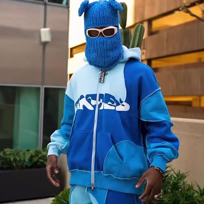 Kleurblok Contrast Reverse Stitch Pullover Sweatpants en Hoodie Set Duurzaam