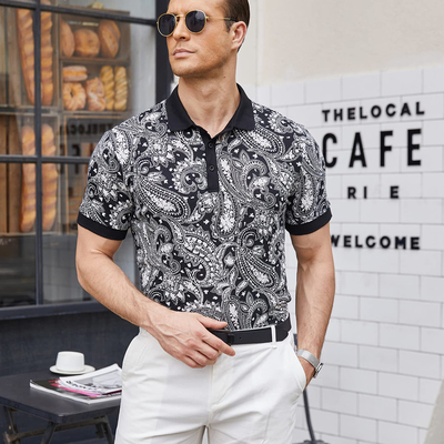 Gebreide stoffen op maat Mens Slim Fit Paisley Polo T-shirts Flower Print Shirt MACTING