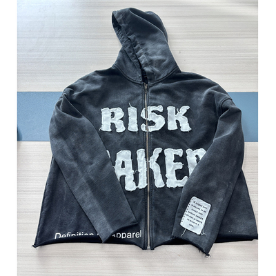 Custom Mensen Heavy Weight 400 gsm Vintage Acid Wash Zip Up Hoodie met borduurplaat