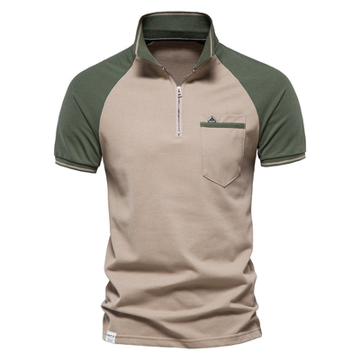 Lente- en zomerhemp voor mannen met twee kleuren splitsing en rits voorkant