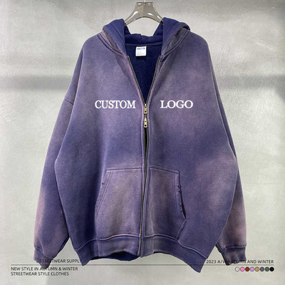 Vintage zuurwas zon vervaagd noodgevallen rits op leeg capuchon voor custom logo straatkleding