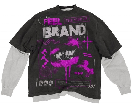 O-Neck Collar Double Layered Long Sleeve T-shirt voor Unisex