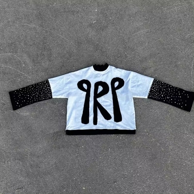 Ondersteuning Customized Logo Borduurwerk Applique Patch Boxy Cropped Graphic T-Shirt voor mannen