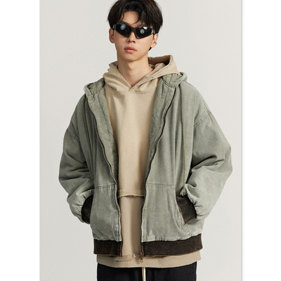 Custom Logo Winter Vintage Fashion Mensen Oversized Comfort Cotton Hoodie Jacket