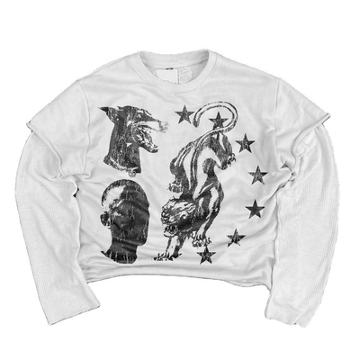 Persoonlijke schermdruk Franse Terry Double Layer Long Sleeve T-Shirt voor mannen Kleurrijk