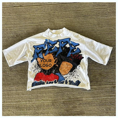 Streetwear Custom Logo Dtg Printing Design Korte mouw Mens Grafisch gesneden en genaaid Boxy Fit Gesneden T-shirt