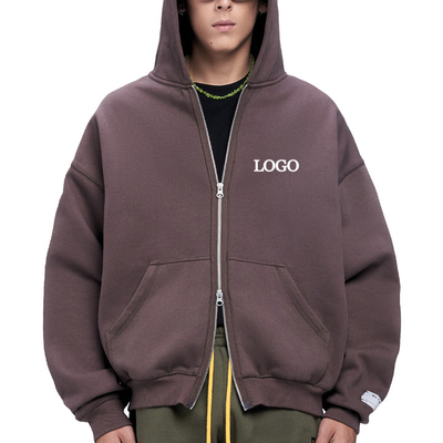 Hooded Collar Printing Streetwear Bruin Zip Up Crop Top Hoodie met 500 Gsm