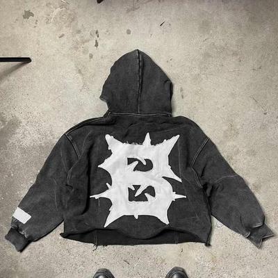 100% katoen op maat geborduurde zonneblauwe snijrand zuurwas gesneden hoodies voor mannen
