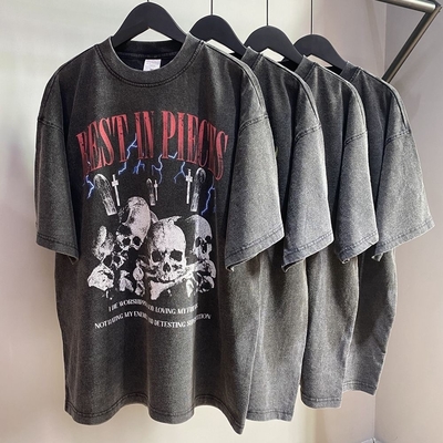 High Street Acid Wash T-Shirt Unisex Oversized Zwarte T-shirt met Custom Logo 1000 Hoeveelheid