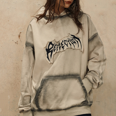 500 gram gebreide oversized patch borduurwerk logo mannen vintage pullover hoededed sweatshirt mannen