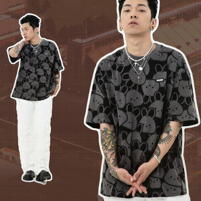 O-Neck Unisex Streetwear Custom 100% Cotton Graphic All Over Screen Print T-Shirt