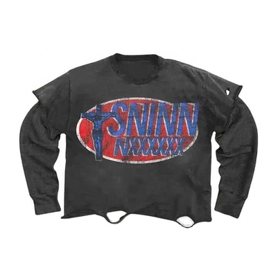 T-shirts op maat met lange mouwen Vintage Gewassen Gekerfd 250Gsm T-Shirt Dubbellaag 100 katoen