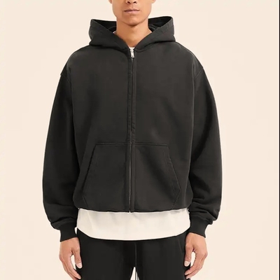 Mensen Anti-pilling Franse Terry Cotton Streetwear Hoodies met aangepaste dubbele rits