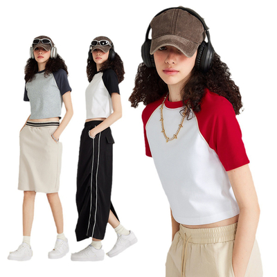 Vintage Contrast Raglan Sleeve Baseball T-shirt voor Amerikaanse Streetwear Hot Women's Style