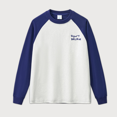 100% katoen oversized losse lange mouw borduur brief contrast trim raglan mouw T-shirt voor mannen