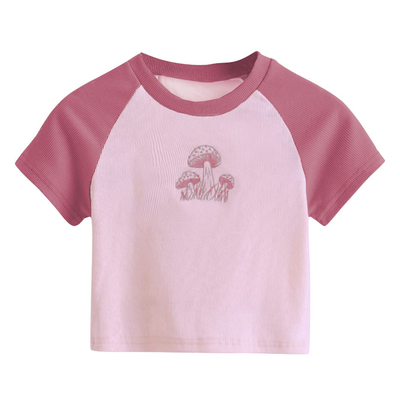 Aanpassen Patroon Type Vrouwen Kortmouw T-shirt Roze Print Champignon Sexy Casual