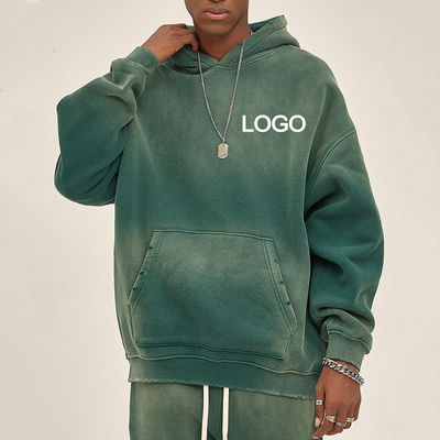 Vintage gewassen en vervaagde overgrote hoodie voor mannen met aangepast spuitkleurproces 2023