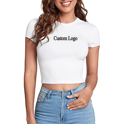Duurzaam 2023 Custom Polyester Plain T-shirt voor vrouwen Zomer Baby Tee Y2k Crop Tops
