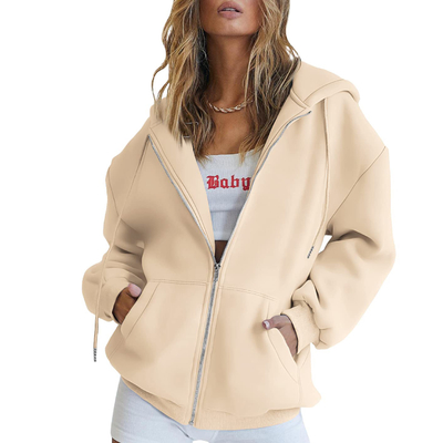 Fall Must Have Custom oversized vrouwen zip up hoodie sweatshirts drawnstring zip up