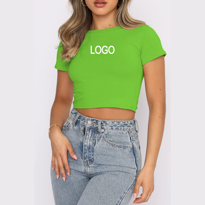 Y2K Kortmouw Crew Neck Polyester Basic T-shirt voor vrouwen Customized Crop Top T-shirt