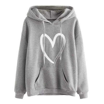Custom geborduurde capuchon Fall Fashion Trend Vrouwen Casual Heart Print Long Sleeve Pullover