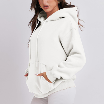 Borduurwerk Logo witte capuchons in bulk van hoge kwaliteit Vrouwen Sportieve sweatshirts Pullover gedrukt