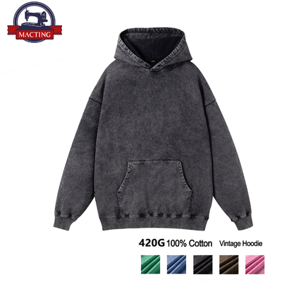 Vintage capuchon met zuurwas voor mannen Reguliere hoodie met mouw Cotton gebreide stof