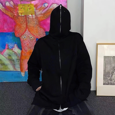 Custom Mensen Full Face Zip Neck Hoodie in M-3XL of Custom Size met Frans Terry Stof