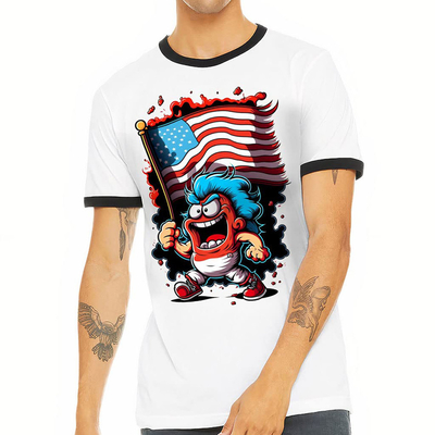 Vinnige verzending Custom Ringer T-shirt met zware ribben halslijn en 100% katoenen stof