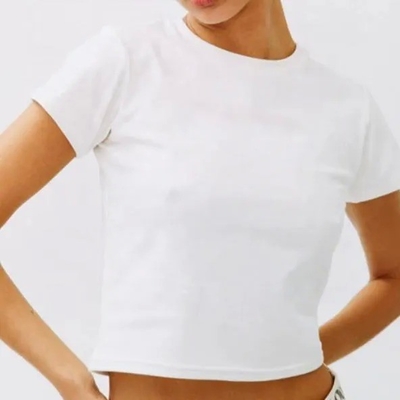 Kleine witte overhemd voor vrouwen Katoen ademend T-shirt korte bovenkant Crew nek gebreide populair