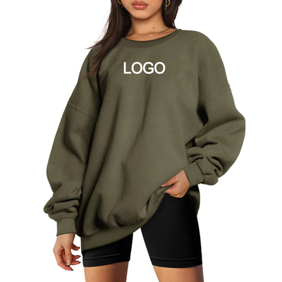 Stijl Casual Solid Vrouwen Oversized lichtgewicht katoen polyester sweatshirt crew nek
