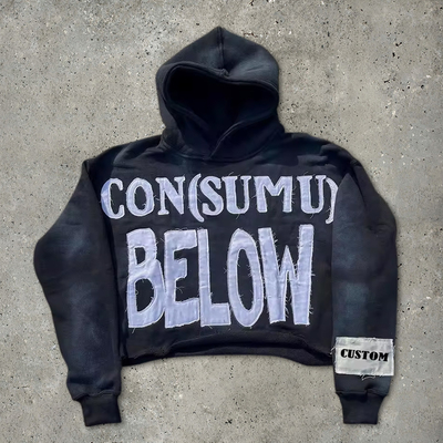 100 katoenen hoodies voor mannen Terry Cut Raw Hem Embroidery Applique Sun Fading Acid Wash