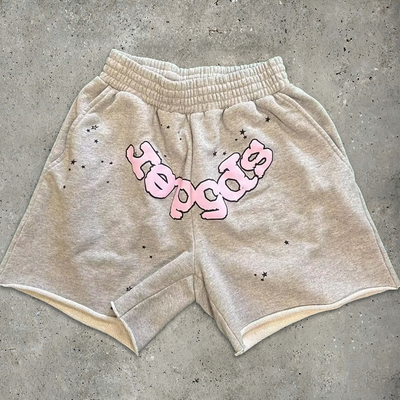 lichte mannenbroek donkere grafische puff print joggers sport training zweetbroek straatkleding katoenen vlies