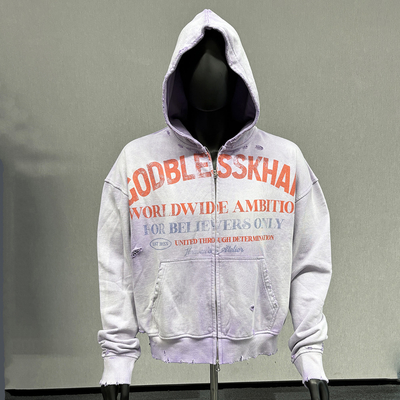 S-6XL Custom Size Distressed Hoodie 100% katoen Frans Terry Sun Fading Acid Wash