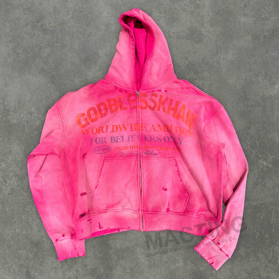 Custom 500 Gsm Heavyweight Distressed Hoodie Zip Up voor mannen/unisex in de herfst