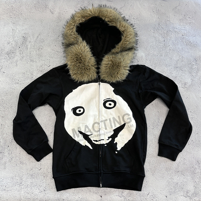 Custom winter dik Fux bont Hooded Zip Up Hoodie in doos geknipt Zipper Jacket stijl voor mannen